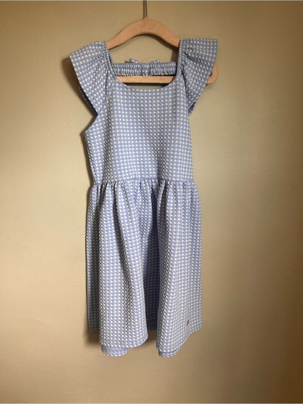 Tahari Light Blue Gingham Flutter Sleeve Dress